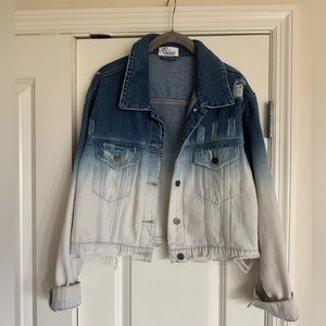 Blue and White Ombre distressed Jean Jacket chic Medium